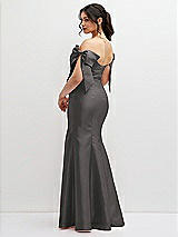 Rear View Thumbnail - Caviar Gray Off-the-Shoulder Bow Satin Corset Dress with Fit and Flare Skirt