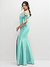 Side View Thumbnail - Coastal Off-the-Shoulder Bow Satin Corset Dress with Fit and Flare Skirt
