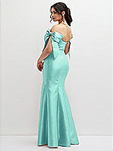 Rear View Thumbnail - Coastal Off-the-Shoulder Bow Satin Corset Dress with Fit and Flare Skirt