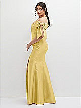 Side View Thumbnail - Maize Off-the-Shoulder Bow Satin Corset Dress with Fit and Flare Skirt