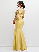 Rear View Thumbnail - Maize Off-the-Shoulder Bow Satin Corset Dress with Fit and Flare Skirt