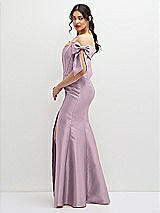 Side View Thumbnail - Suede Rose Off-the-Shoulder Bow Satin Corset Dress with Fit and Flare Skirt