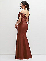 Rear View Thumbnail - Auburn Moon Off-the-Shoulder Bow Satin Corset Dress with Fit and Flare Skirt