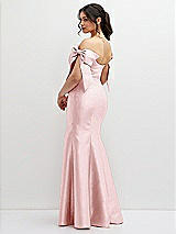 Rear View Thumbnail - Ballet Pink Off-the-Shoulder Bow Satin Corset Dress with Fit and Flare Skirt