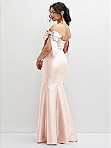 Rear View Thumbnail - Blush Off-the-Shoulder Bow Satin Corset Dress with Fit and Flare Skirt