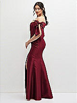 Side View Thumbnail - Burgundy Off-the-Shoulder Bow Satin Corset Dress with Fit and Flare Skirt