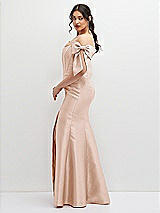 Side View Thumbnail - Cameo Off-the-Shoulder Bow Satin Corset Dress with Fit and Flare Skirt