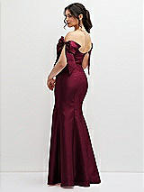 Rear View Thumbnail - Cabernet Off-the-Shoulder Bow Satin Corset Dress with Fit and Flare Skirt