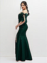 Side View Thumbnail - Evergreen Off-the-Shoulder Bow Satin Corset Dress with Fit and Flare Skirt