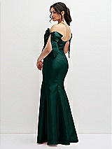 Rear View Thumbnail - Evergreen Off-the-Shoulder Bow Satin Corset Dress with Fit and Flare Skirt