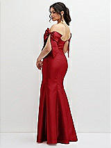 Rear View Thumbnail - Garnet Off-the-Shoulder Bow Satin Corset Dress with Fit and Flare Skirt
