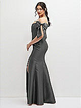 Side View Thumbnail - Gunmetal Off-the-Shoulder Bow Satin Corset Dress with Fit and Flare Skirt