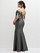 Rear View Thumbnail - Gunmetal Off-the-Shoulder Bow Satin Corset Dress with Fit and Flare Skirt