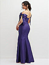 Rear View Thumbnail - Grape Off-the-Shoulder Bow Satin Corset Dress with Fit and Flare Skirt