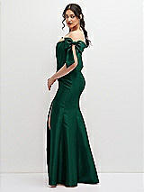 Side View Thumbnail - Hunter Green Off-the-Shoulder Bow Satin Corset Dress with Fit and Flare Skirt