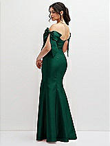 Rear View Thumbnail - Hunter Green Off-the-Shoulder Bow Satin Corset Dress with Fit and Flare Skirt