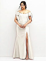 Front View Thumbnail - Ivory Off-the-Shoulder Bow Satin Corset Dress with Fit and Flare Skirt