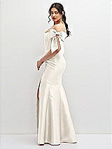 Side View Thumbnail - Ivory Off-the-Shoulder Bow Satin Corset Dress with Fit and Flare Skirt
