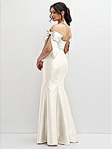 Rear View Thumbnail - Ivory Off-the-Shoulder Bow Satin Corset Dress with Fit and Flare Skirt