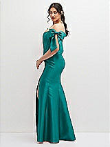 Side View Thumbnail - Jade Off-the-Shoulder Bow Satin Corset Dress with Fit and Flare Skirt
