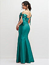 Rear View Thumbnail - Jade Off-the-Shoulder Bow Satin Corset Dress with Fit and Flare Skirt