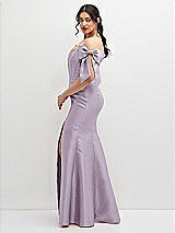 Side View Thumbnail - Lilac Haze Off-the-Shoulder Bow Satin Corset Dress with Fit and Flare Skirt