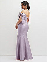 Rear View Thumbnail - Lilac Haze Off-the-Shoulder Bow Satin Corset Dress with Fit and Flare Skirt