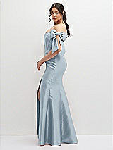 Side View Thumbnail - Mist Off-the-Shoulder Bow Satin Corset Dress with Fit and Flare Skirt
