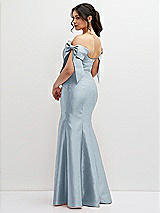 Rear View Thumbnail - Mist Off-the-Shoulder Bow Satin Corset Dress with Fit and Flare Skirt