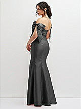 Rear View Thumbnail - Pewter Off-the-Shoulder Bow Satin Corset Dress with Fit and Flare Skirt