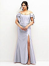 Front View Thumbnail - Silver Dove Off-the-Shoulder Bow Satin Corset Dress with Fit and Flare Skirt