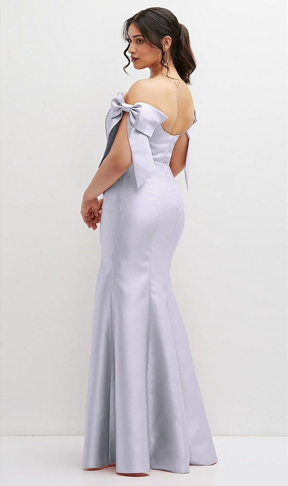 Back View - Silver Dove Off-the-Shoulder Bow Satin Corset Dress with Fit and Flare Skirt