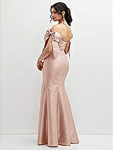 Rear View Thumbnail - Toasted Sugar Off-the-Shoulder Bow Satin Corset Dress with Fit and Flare Skirt