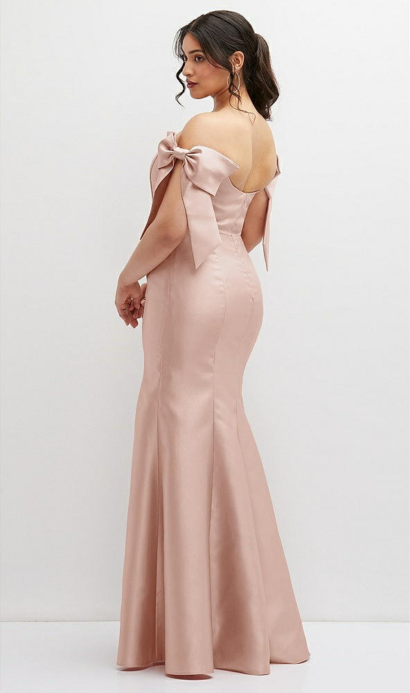 Back View - Toasted Sugar Off-the-Shoulder Bow Satin Corset Dress with Fit and Flare Skirt
