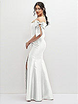 Side View Thumbnail - White Off-the-Shoulder Bow Satin Corset Dress with Fit and Flare Skirt