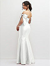 Rear View Thumbnail - White Off-the-Shoulder Bow Satin Corset Dress with Fit and Flare Skirt