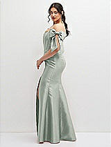 Side View Thumbnail - Willow Green Off-the-Shoulder Bow Satin Corset Dress with Fit and Flare Skirt