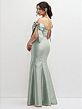 Rear View Thumbnail - Willow Green Off-the-Shoulder Bow Satin Corset Dress with Fit and Flare Skirt