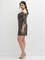 Alt View 3 Thumbnail - Caviar Gray Satin Off-the-Shoulder Bow Corset Fit and Flare Mini Dress
