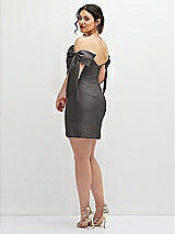 Alt View 4 Thumbnail - Caviar Gray Satin Off-the-Shoulder Bow Corset Fit and Flare Mini Dress