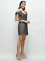 Side View Thumbnail - Caviar Gray Satin Off-the-Shoulder Bow Corset Fit and Flare Mini Dress