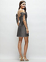Rear View Thumbnail - Caviar Gray Satin Off-the-Shoulder Bow Corset Fit and Flare Mini Dress