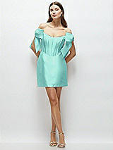 Front View Thumbnail - Coastal Satin Off-the-Shoulder Bow Corset Fit and Flare Mini Dress