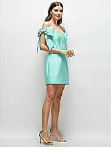 Side View Thumbnail - Coastal Satin Off-the-Shoulder Bow Corset Fit and Flare Mini Dress