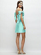 Rear View Thumbnail - Coastal Satin Off-the-Shoulder Bow Corset Fit and Flare Mini Dress
