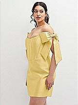 Alt View 1 Thumbnail - Maize Satin Off-the-Shoulder Bow Corset Fit and Flare Mini Dress