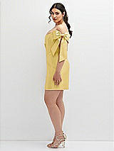 Alt View 3 Thumbnail - Maize Satin Off-the-Shoulder Bow Corset Fit and Flare Mini Dress