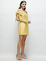 Side View Thumbnail - Maize Satin Off-the-Shoulder Bow Corset Fit and Flare Mini Dress