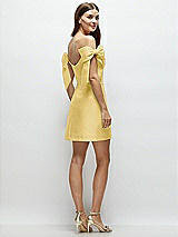 Rear View Thumbnail - Maize Satin Off-the-Shoulder Bow Corset Fit and Flare Mini Dress