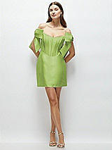 Front View Thumbnail - Mojito Satin Off-the-Shoulder Bow Corset Fit and Flare Mini Dress